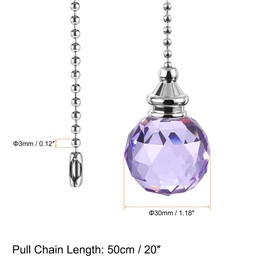 uxcell Ceiling Fan Pull Chain, 20 Inch Nickel Finish Chain Ornament Extension, 30mm Purple Crystal Ball Pendant 2Pcs