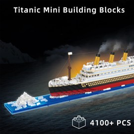 Titanic Mini Building Blocks Set - 4100+PCS Classic Titanic Micro Mini Block Bricks Kit Creative Ideal Boat Model Building Toy for Adult, Collectible Display, Birthday Gift for Kid,Technic Cruise Ship
