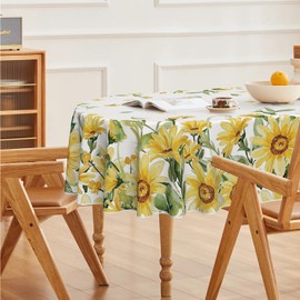 Horaldaily Spring Tablecloth 60×84 Inch Oval, Yellow Spring Sunflower Leaves Washable Seasonal Table Cover for Party Picnic Dinner Decor