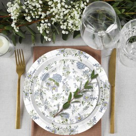 LeZakaa 50Pcs Wedding Paper Plates Sets - Vibrant Hydrangea Flower Design Disposable Party Plates Decorative Tableware Supplies Table Decor for Birthday, Baby Shower, Theme Holiday Party - 7Inch&9Inch