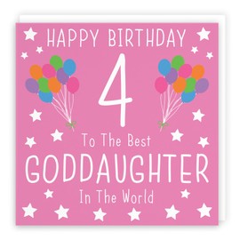 Hunts England - Goddaughter 4th Birthday Card - Happy Birthday - 4 - To The Best Goddaughter In The World - Iconic Collection - Fun Colourful Card