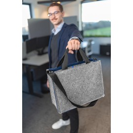 SIGEL BA424 Desk Sharing Bag Classic, Organiser for Mobile Work, Completely Secure Stand: for Laptops up to 15.4 Inches and Documents, Synthetic Felt, Grey/Blue, Medium 36 x 15 x 28 cm