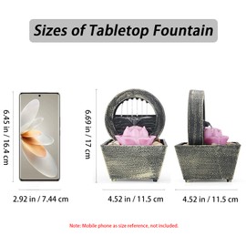 Indoor Small Tabletop Water Fountain, Feng Shui Zen Meditation Waterfall with Lotus Decor & Natural River Rocks, Home Office Bedroom Relaxation, Living Room or Bathroom Decor