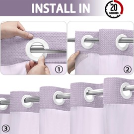 YellyHommy No Hook Shower Curtain with Snap in Liner Set Less Time Waffle Shower Curtain for Bathroom 75" L x 72" W Purple
