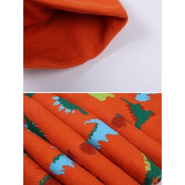 NATUST 3Pcs Boys Hat Scarf Gloves Set Kids Pompoms Beanie Cap Knitted Scarf Gloves Cartoon Dinosaur Print Winter Accessories Sets Orange 2-10 Years