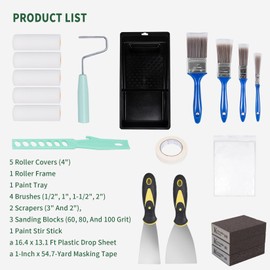 Malerset Farbroller Set Lackrolle Lackierwalze Malerpinsel Set, Farbroller Schaumstoff Wandfarbe Malerrolle Farbwalze Klein, Lackwalze Malerpinsel Farbwanne Malerzubehör Streichen Zubehör