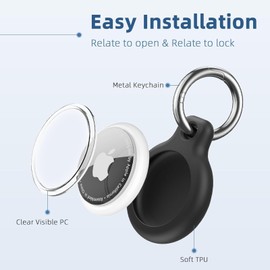 YOKRWO Holder Waterproof TPU Shell Protective Case, Anti-Scratch Airtags Key Chain for Apple Air Tags with All Metal Keychain Key Ring Clip (Black)