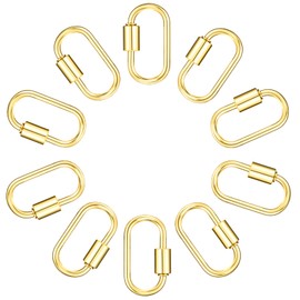 Alrhso 10 Pcs Gold Carabiner Necklace Lock Oval Carabiner Jewelry Clasp, Brass Keychain Lock Key Rings Gold Screw Keychain Ring for DIY Necklace Bracelets Jewelry Making