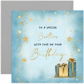 Old English Co. Special Brother Birthday Card for Him - Birthday Gifts for Big Brother - For Him - Metallic Gold Foil Sparkle Design - Birthday Cards for Men | Blank Inside