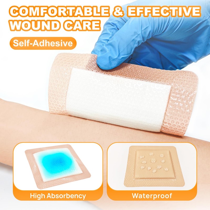 Carbou Silicone Super Absorbent Wound Dressing 5"x 5", 10 Individual