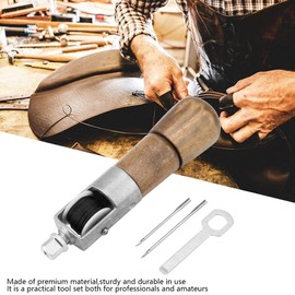 Fyearfly Leather Tool Awl, DIY Leather Craft Sewing Awl Hole, Puncher with Wooden Handle, Sewing Awl with 2 Replacement Needles and Wooden Handle for DIY Hand Tools