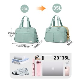 Outplea 23-35L Expandable Travel Bag, Multi-Pocket Weekend Hand Luggage Duffel Bags, Waterproof Overnight Maternity Hospital Bag, Green