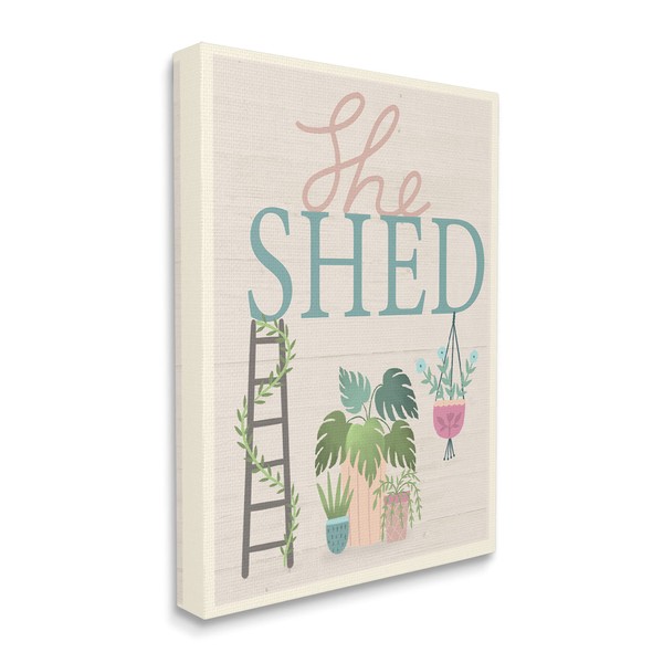 Stupell Industries She Shed Sign Tropical Plants Ladder and Green
