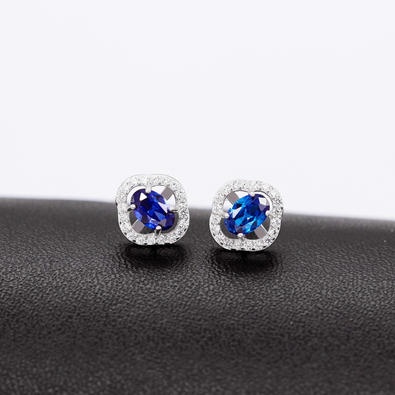 Uloveido Womens 925 Sterling Silver 1ct Oval Cut Created Blue