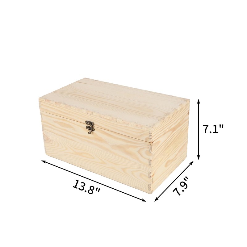 JJSQ Large Wooden Storage Box with Hinged Lid Rectangle Unfinished