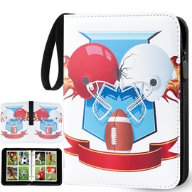 Football card Binder with 50 Removable Sleeves, Trading Card Holder Fits 400 Football Cards, Double-Sided Cards Holder with Zipper 3-Ring Card Album for Sports Football Card Sleeves Protectors