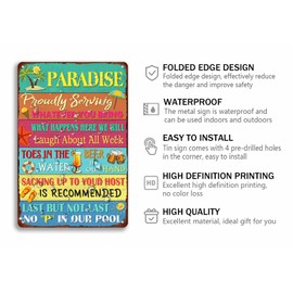 Paradise Tin Sign Vintage Summer Metal Signs Funny Wall Decor Plaque For Home Bar Deck Pool Patio Outdoor Decoration 8x12 Inch