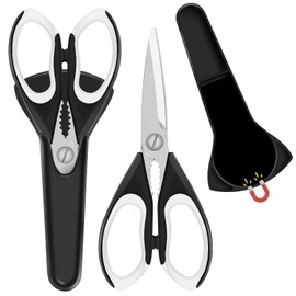 2 Pack Sharp Kitchen Scissors Set with Magnetic Holder, Heavy Duty Kitchen Shears Meat Scissors, Multifunctional Stainless Steel Cooking Poultry Scissors for Household School Picnic（White）
