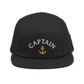 Hogue WS LLC Captain Hat (Embroidered Five Panel Cap) Yacht Hat, Boat Hat Black