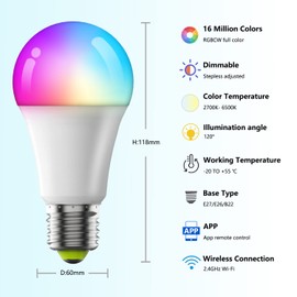 OMTO Smart Light Bulbs,Full Color Changing Dimmable LED Bulb,Compatible with Alexa and Google Assistant,UL FCC Certified,2.4GHz WiFi+Bluetooth LED Light Bulbs, Music Sync Smart Home Lighting (2)