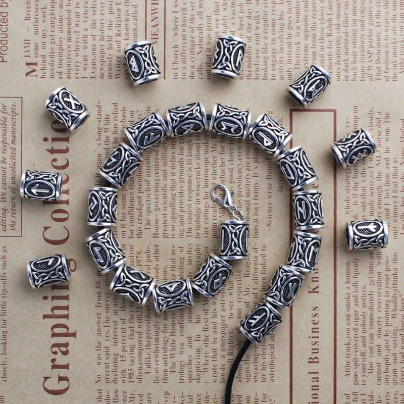 24PCS Rune Beards Norse Viking Rune Beads for Bracelet Pendant