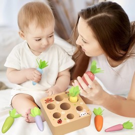 Montessori Toys for 3+ Year Old Wooden Toys Developmental Shape Sorting & Matching Puzzle Carrots Harvest Game Educational Learning Shape Sorting Matching Gifts for Toddlers Babies Boys and Girls