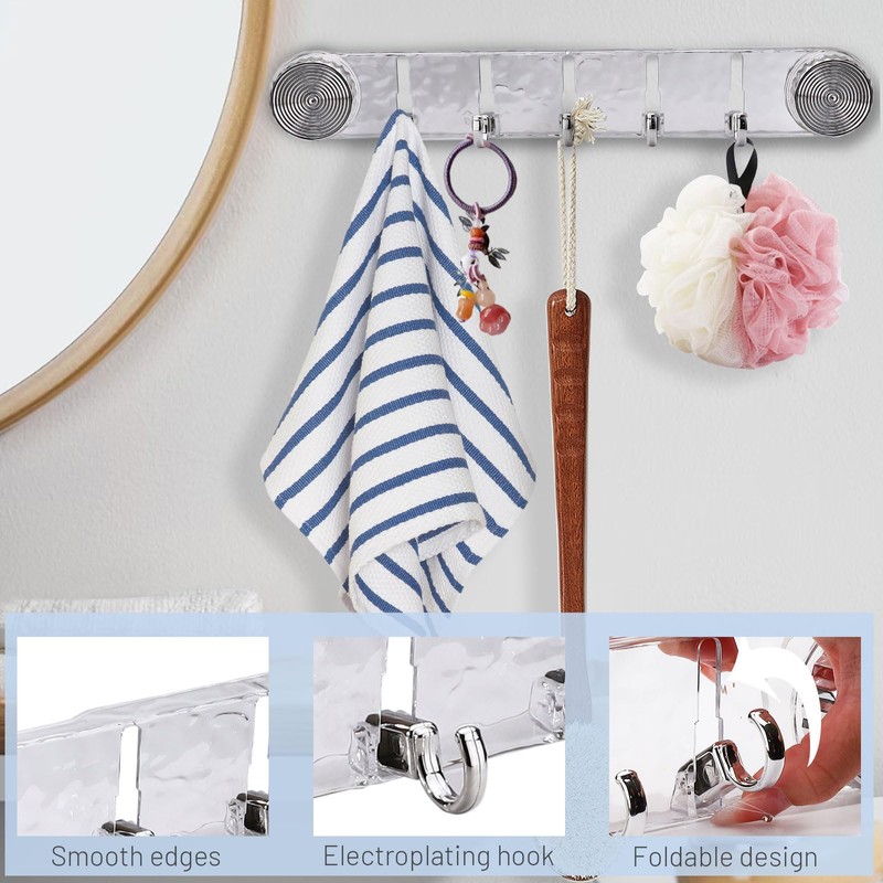 Realand 2 Pack Strong Suction Cup Hooks, 5 Folding No