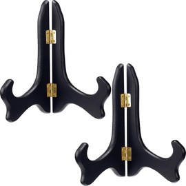 JUNRU 2 Packs Black Wooden Display Stand Plate Holder Easels (8 Inch) Wooden Easels Plate Display Stands Picture Frame Stand Holder