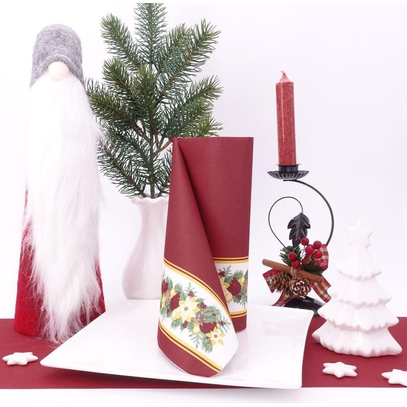 50 Christmas Napkins 40 x 40 Fabric-Like Garland, Colour: Bordeaux