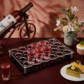 UNICRAFTALE 24 Shot Glass Tray Holder Acrylic Shot Glasses Holder Wine Glass Cup Serving Tray Cups Organizer Holder Curved Black Shot Glass Display for Bar Pub Party Family Gathering