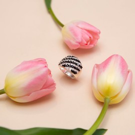 Tuscany Silver Damen Ring Sterling Silber Streifen Schwarz und Weiß Zirkonia - Größe P