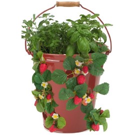 HIT Corp. 8494E XR Enameled Galvanized Floor/Hanging, Flowers. Strawberry, herb, Floral Planter
