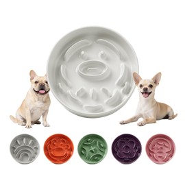 Ceramic Slow Feeder Dog Bowl - Feeding Dish for Fast Eaters - Maze Dog Bowl to Slow Down Eating - Ideal Food Control Dish for Small Breeds - 0.8 Cups (80g) - 6.3 Inch - White