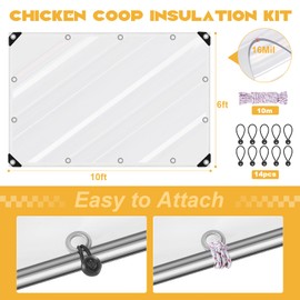 16Mil Chicken Coop Covers for Winter,6x10ft Thicken Clear Winterizing Insulation Vinyl Tarp for Chicken Run,Waterproof Anti-Tear with Elastic Cords & Rope for Porch Patio Poultry Enclosure