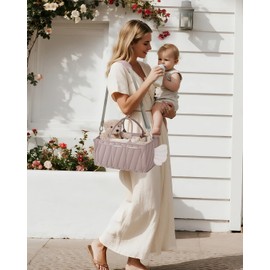 VKSAO Diaper Caddy Organizer for Baby Essentials – Gray All-in-One Storage Basket with Compartments, Wipe Pocket & Stroller Clips – Must-Have Organizer for Nursery, Changing Table, Registry or Gift