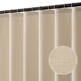 MIULEE Linen Textured Shower Curtain, 180 x 210 cm, Light Beige, Heavy Hotel Luxury Polyester Waterproof Shower Curtains, Anti-Mould, Washable Fabric Bath Curtain for Bathroom with 12 Rings