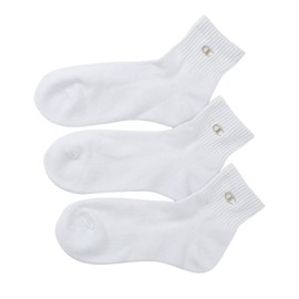 Champion C1-1706 Men's C1-1706 Quarter Length Socks, Gold Embroidery, Half Pile 3-Pair Set, white, M