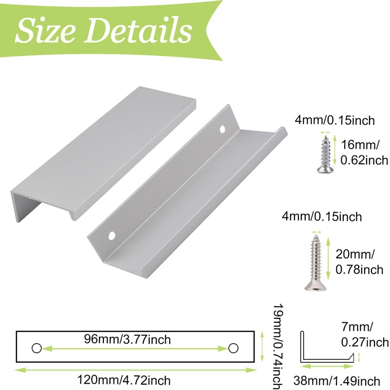 UFURMATE Back Mount Finger Edge Pull, 8Pcs Matte Silver Space