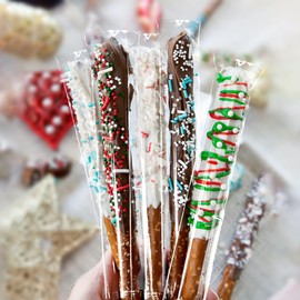 Soarvita Self Sealing Cellophane Bags - 2x10 Inches 100 Pcs Clear Individual Pretzel Rod Bags for Packaging ICY Candy Treat Popsicle Cookies and Favors