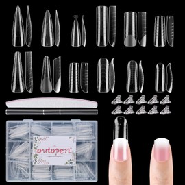 288pcs Long Mixed Dual Nail Forms Clear Matte Full Cover Nail Art Mold with Scale for Polygel Extension Beginners DIY Manicure with Dual-ended Brush Nail File Coffin Nails 12 Styles
