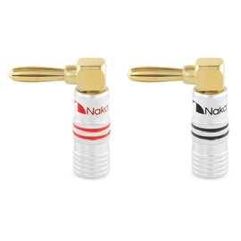 Nakamichi Excel Series 24k Gold Plated Banana Plug 12 AWG - 18 AWG Gauge Size 4mm Speakers Amplifier Hi-Fi AV Stereo Home Theatre Audio Wire Cable Screw Connector 2 Pcs (1-Pair), Right Angle Plug