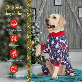 LovinPet Dog Christmas Pajamas Large - Long Sleeve Shirts for Big Dogs Holiday Costume, Lightweight Pullover, A Gnome to FA La in Navy, Large Dog Pjs, Pitbull Clothes, Dog Onsie, Xmas Outfit Large