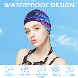Ausletie Swim Cap for Women Adult, Silicone Swimming Waterproof Bathing Cap Swimming Hat for Long Hair to Keep Hair Dry