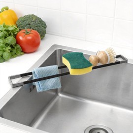 Spültuchhalter für Küchen, Sink Organizer, für Geschirrtücher, Schwämme | Eine Topfbürste, Zwei Schwämme und Vier Geschirrtücher, 43cm Spüllappenhalter