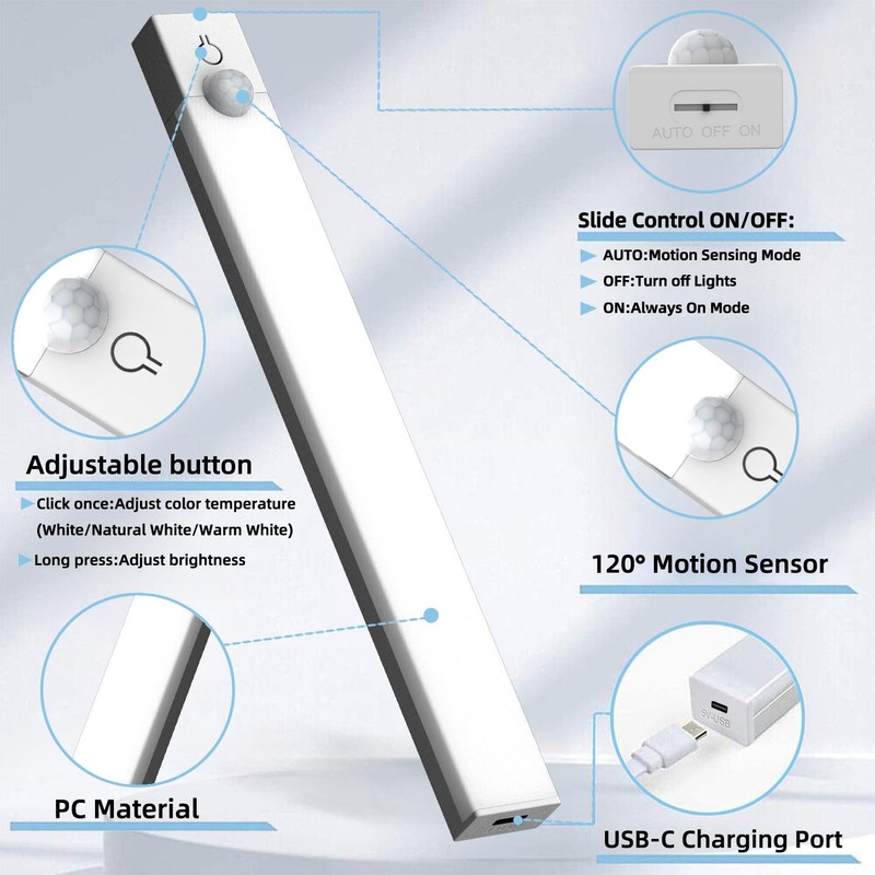 Rihvy Under Cabinet Lighting 4 Inches Rechargeable Motion Sensor Light