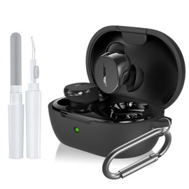 for Bose New QuietComfort Earbuds Case Cover, Soft Silicone Case for Bose New QuietComfort Earbuds 2024, Shockproof Protective Skin Cover with Cleaner Kit & Carabiner (Black)