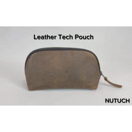 NUTUCH Leather Tech Pouch for Cables Chargers Phone | Tech Bag | Travel Accessory Pouch