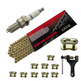 LKSM Gold 420 Motorcycle Chain 132 Link Standard with Chain Breaker 10 Connecting Master Link for 100cc 110cc 125cc Dirt Pit Bike ATV Quad Go Kart Mini Bike Scooter