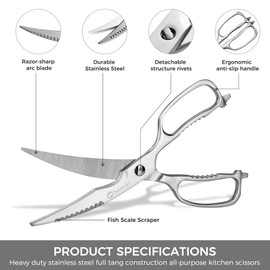 Sunnecko Japanese Kitchen Scissors Pizza Scissors Poultry Scissors Household Scissors Stainless Steel for Kitchen Scissors Dishwasher Safe Sharp Herb Scissors Meat Scissors All-purpose Scissors with