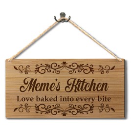 Ryeolo Meme's Kitchen Wooden Signs Wall Hanging, Meme Grandma Kitchen Wall Art Decor for Home Dining Room, Mother's Day Birthday Gifts for Grandmother from Grandkids, 12x6 Inch